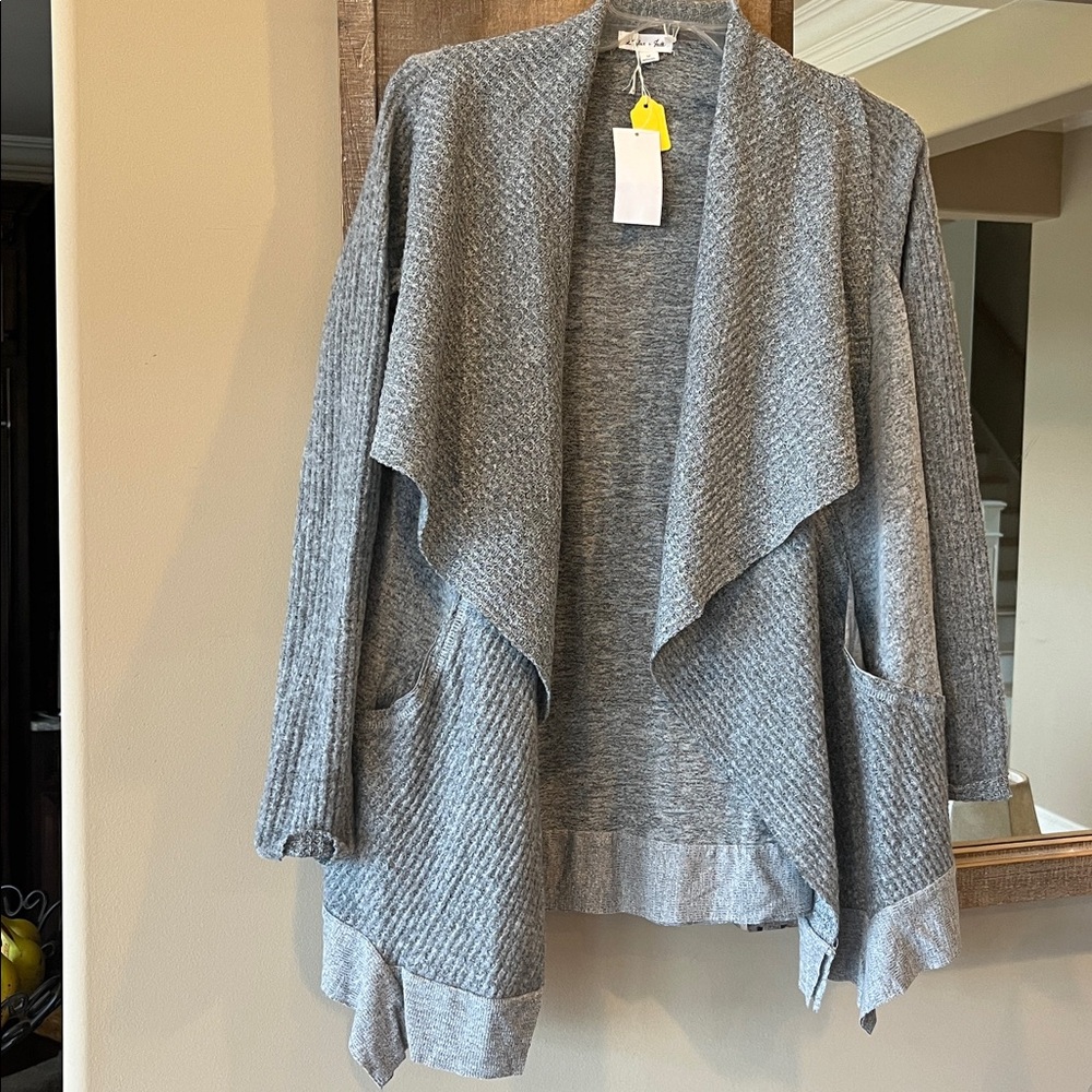 Waterfall Gray Duster Waffle Cardigan Comfy Sweater Skylar & Jade Womens M New